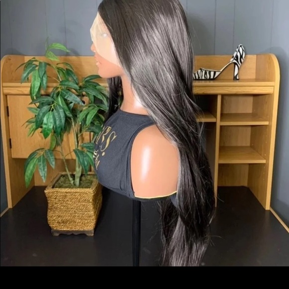 New 32inch Premium Jet Black Synthetic Lace Front Hair Wig - Picture 2 of 3